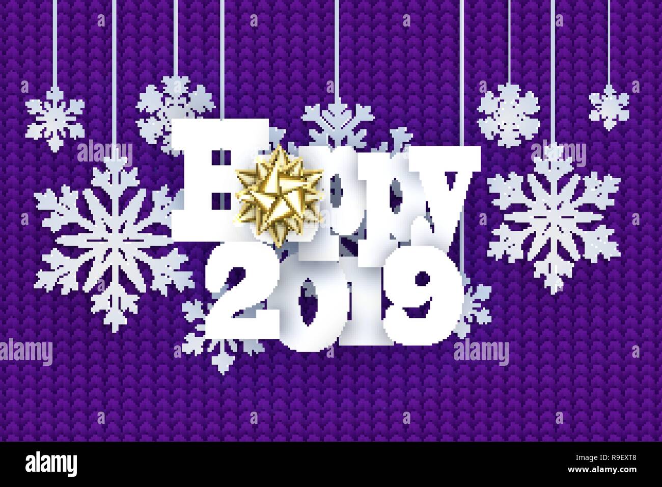 Christmas background with decorative papercut snowflake. Knit pattern. Merry Christmas and Happy New Year Greetings card. Paper cut snowflakes design. Stock Vector