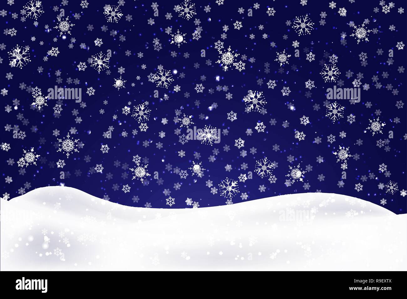 Christmas landscape with falling snowflakes. Snow background. Realistic ...