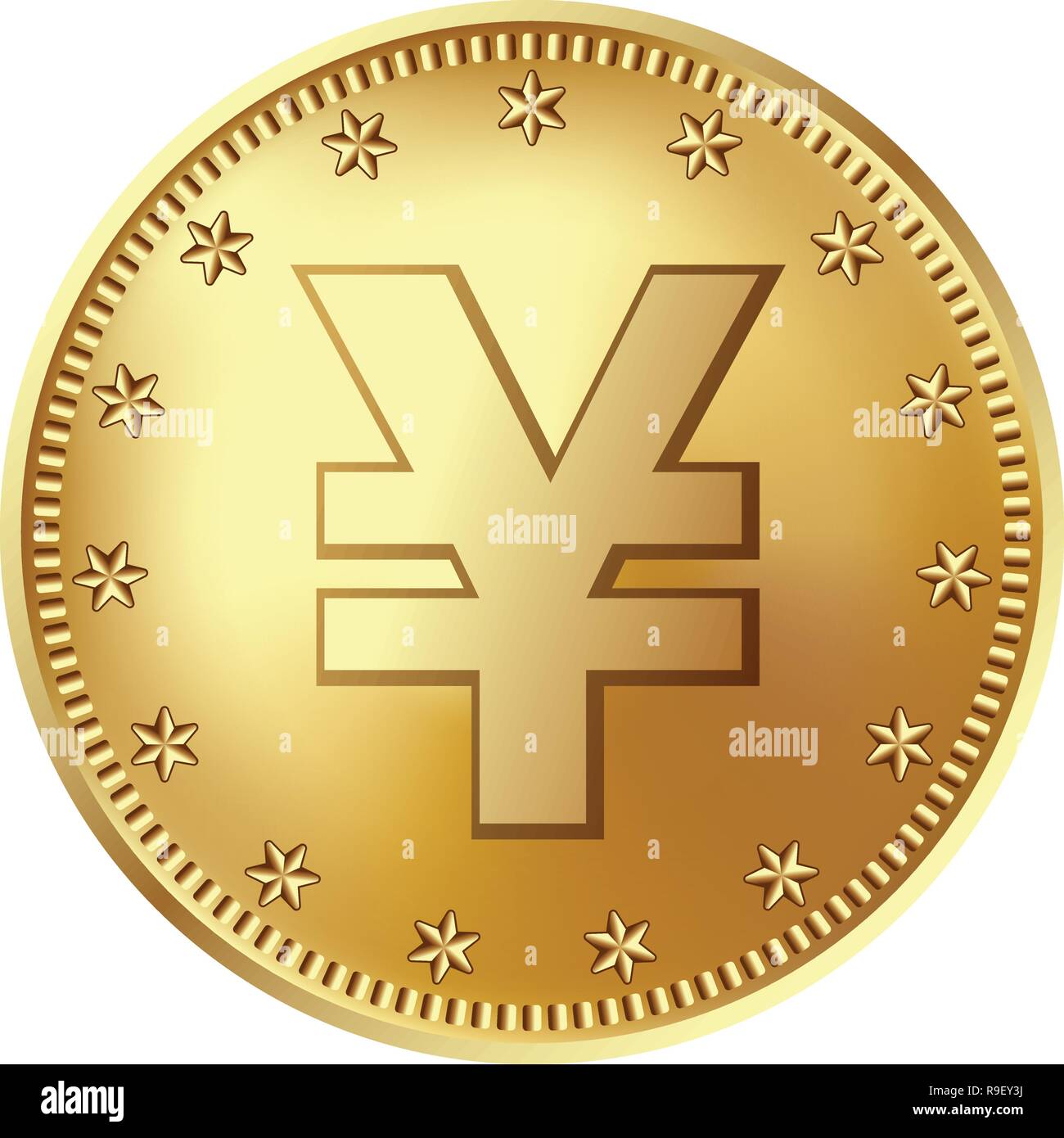 Golden Japanese yen or Chinese yuan coin, money. Stock Vector