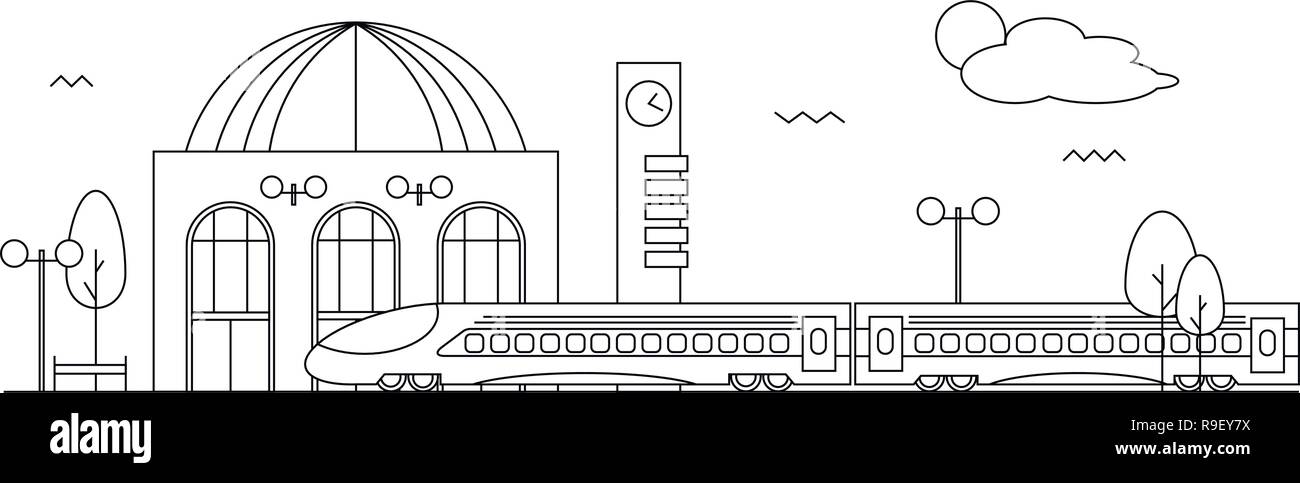 Suburban train station. Flat design style. Vector illustration Stock Vector