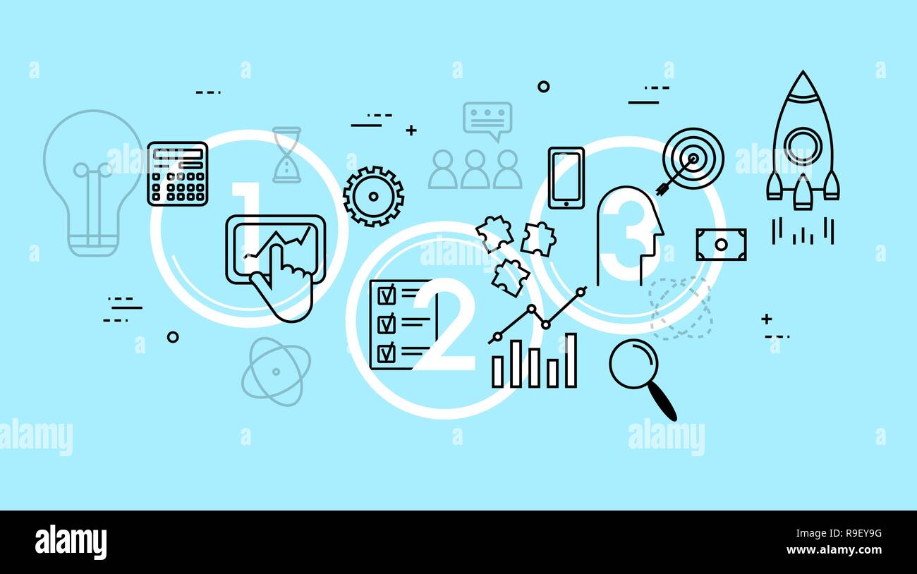 Line thin flat design illustration concept for business process Stock Vector