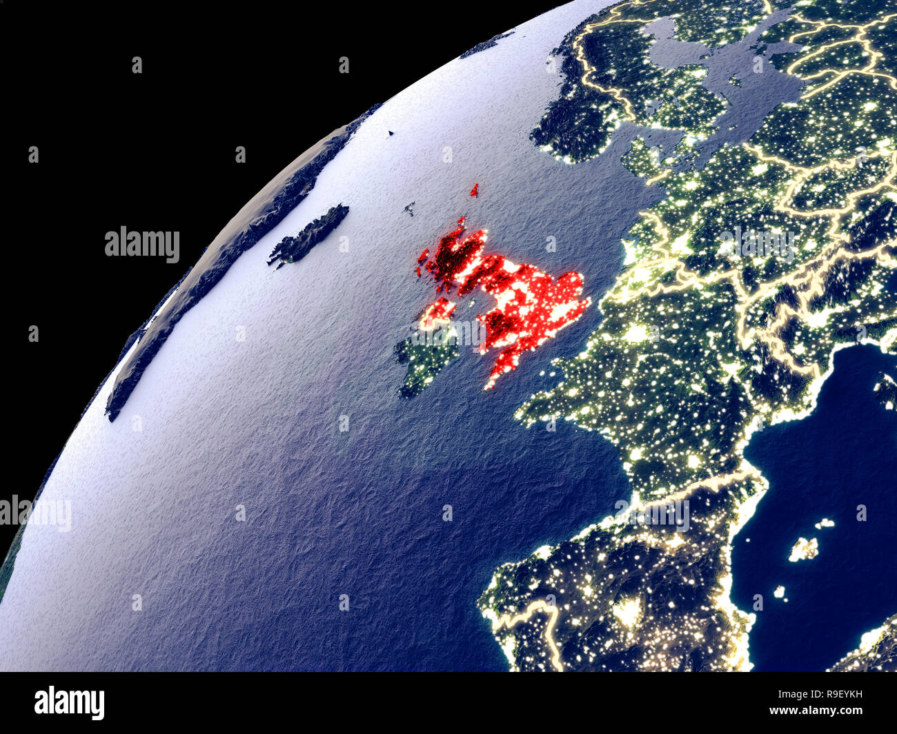 Real Earth Satellite View Satellite View Of United Kingdom On Earth With City Lights. Extremely  Detailed Plastic Planet Surface With Real Mountains. 3D Illustration.  Elements O Stock Photo - Alamy