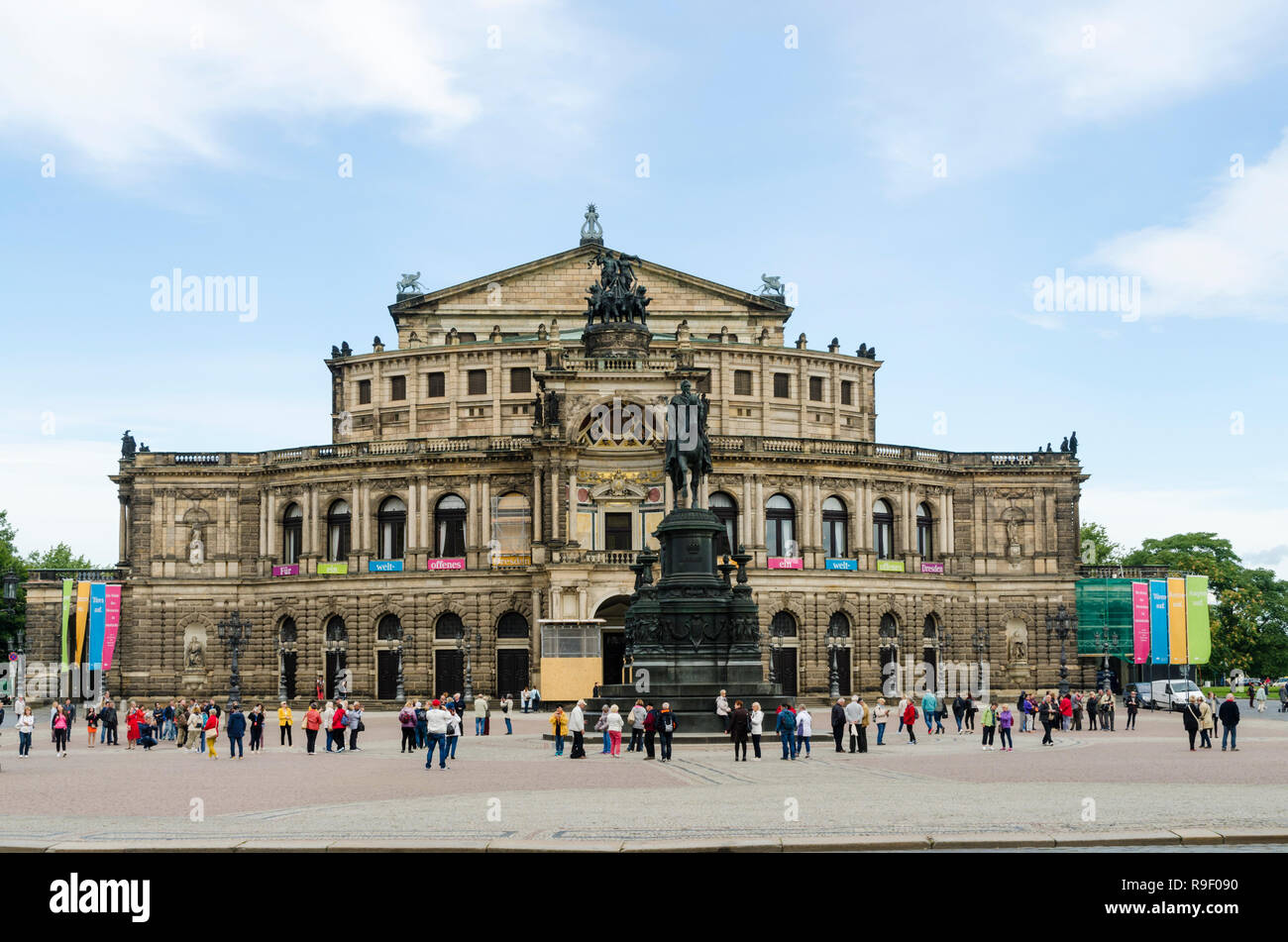 Tourists in front of Semperoper, Dresden, Germany Stock Photo