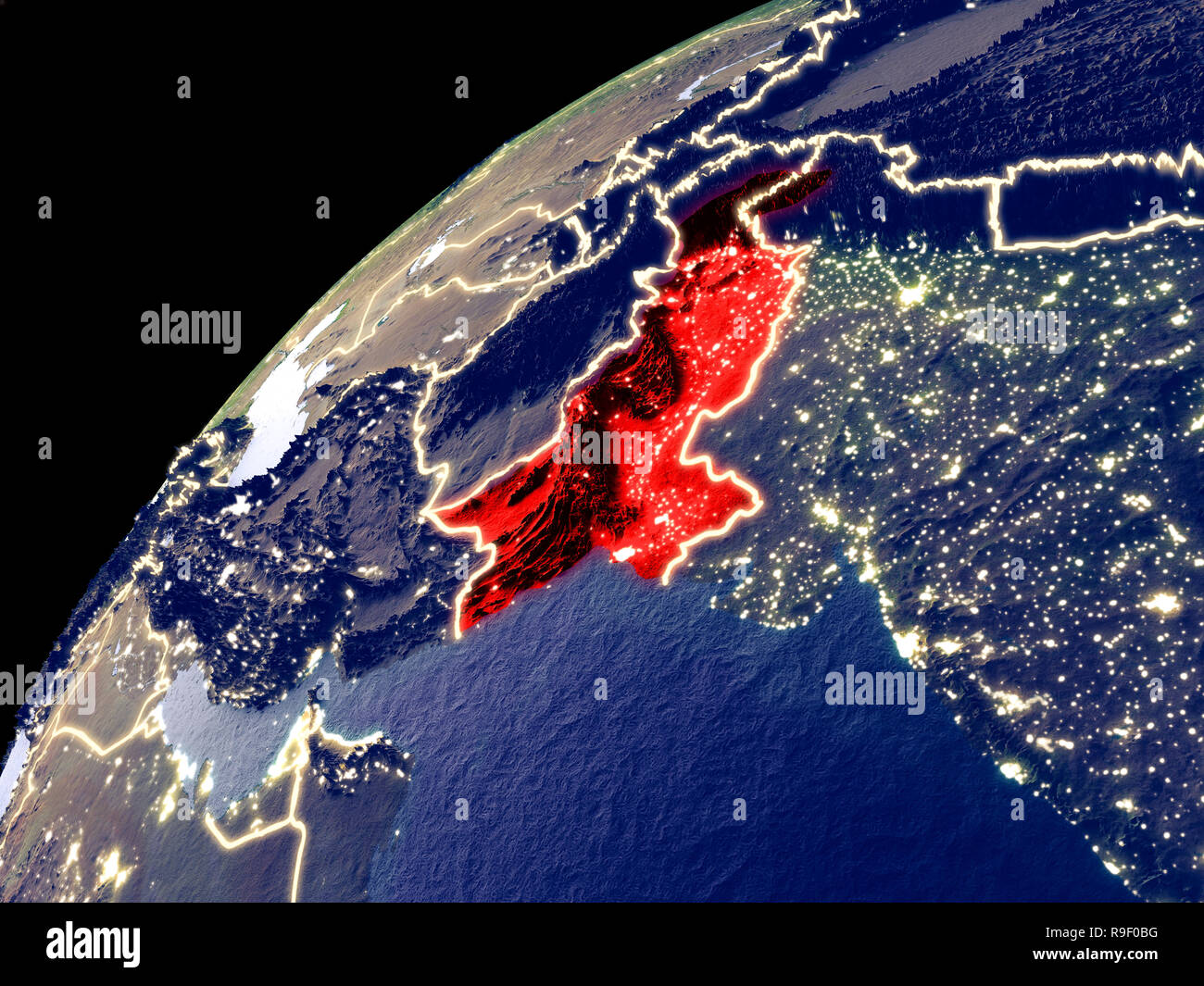 Real Earth Satellite View Satellite View Of Pakistan On Earth With City Lights. Extremely Detailed  Plastic Planet Surface With Real Mountains. 3D Illustration. Elements Of  This Stock Photo - Alamy