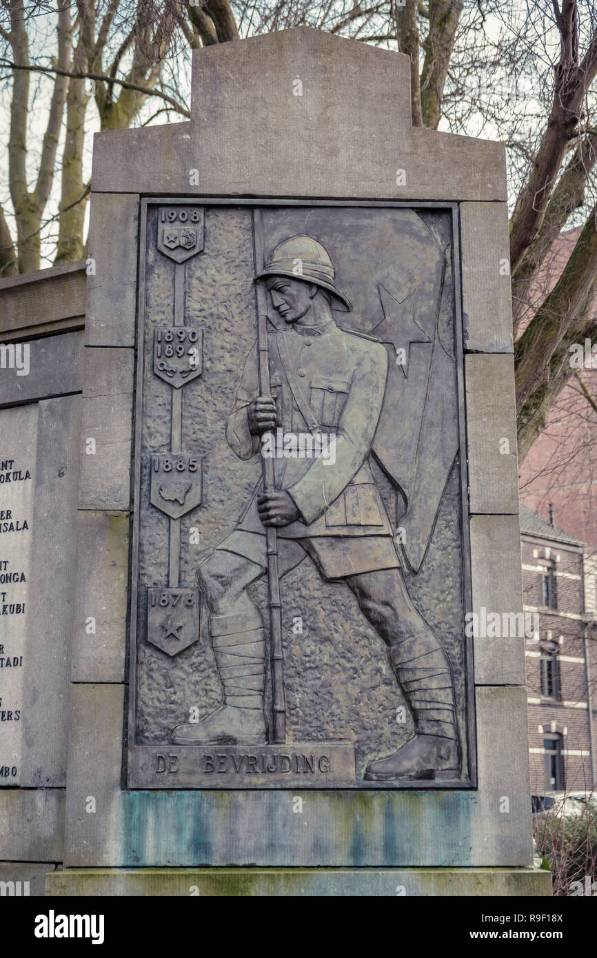 Hasselt, Limburg, Flanders Belgium - February 18, 2018 : Detail of the Leopold II memorial on the Kolonel Dusartplein square symbolizing liberation Stock Photo