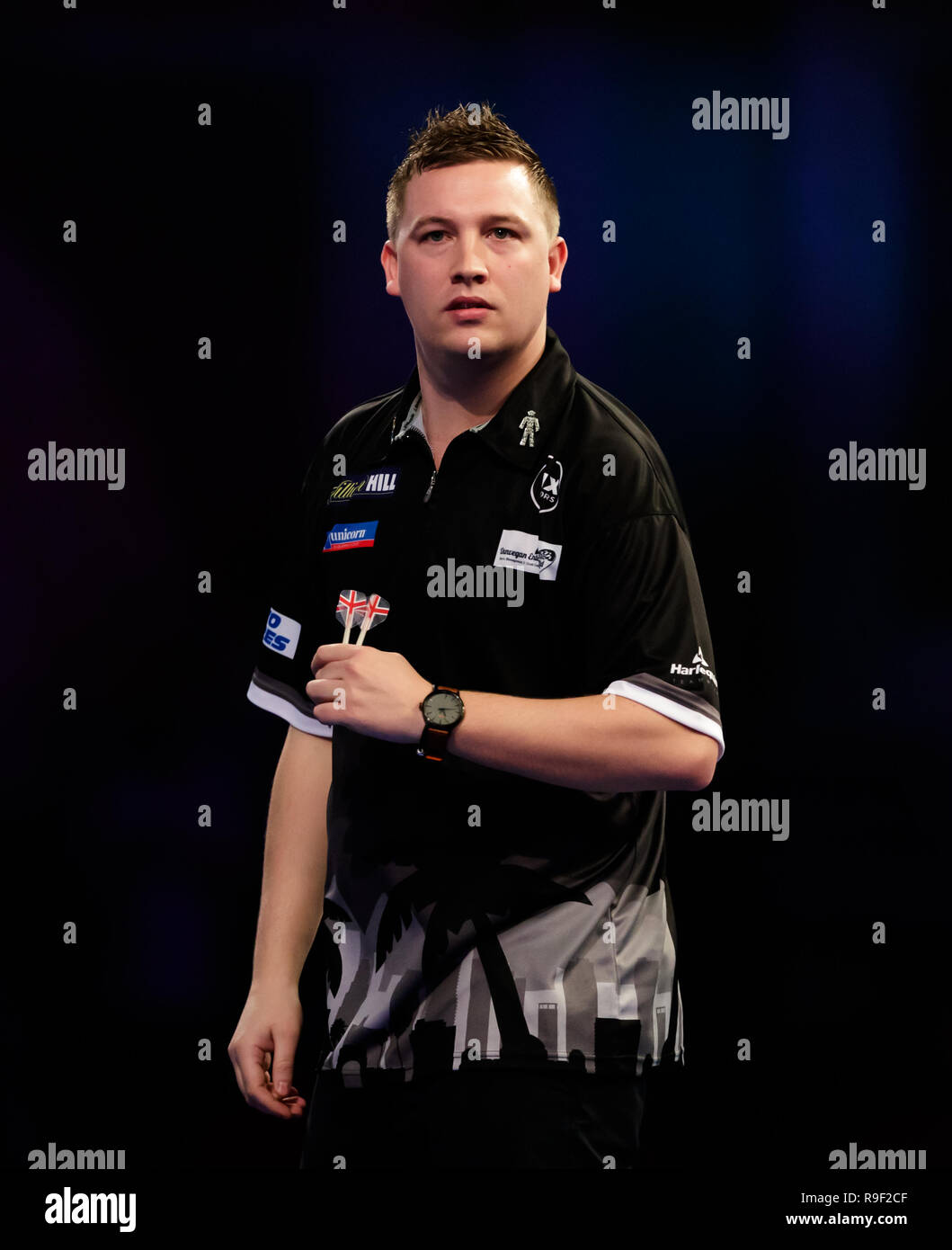 Chris Dobey celebrates taking the first set against Vincent van der Voort  during day eleven of the William Hill World Darts Championships at  Alexandra Palace, London Stock Photo - Alamy
