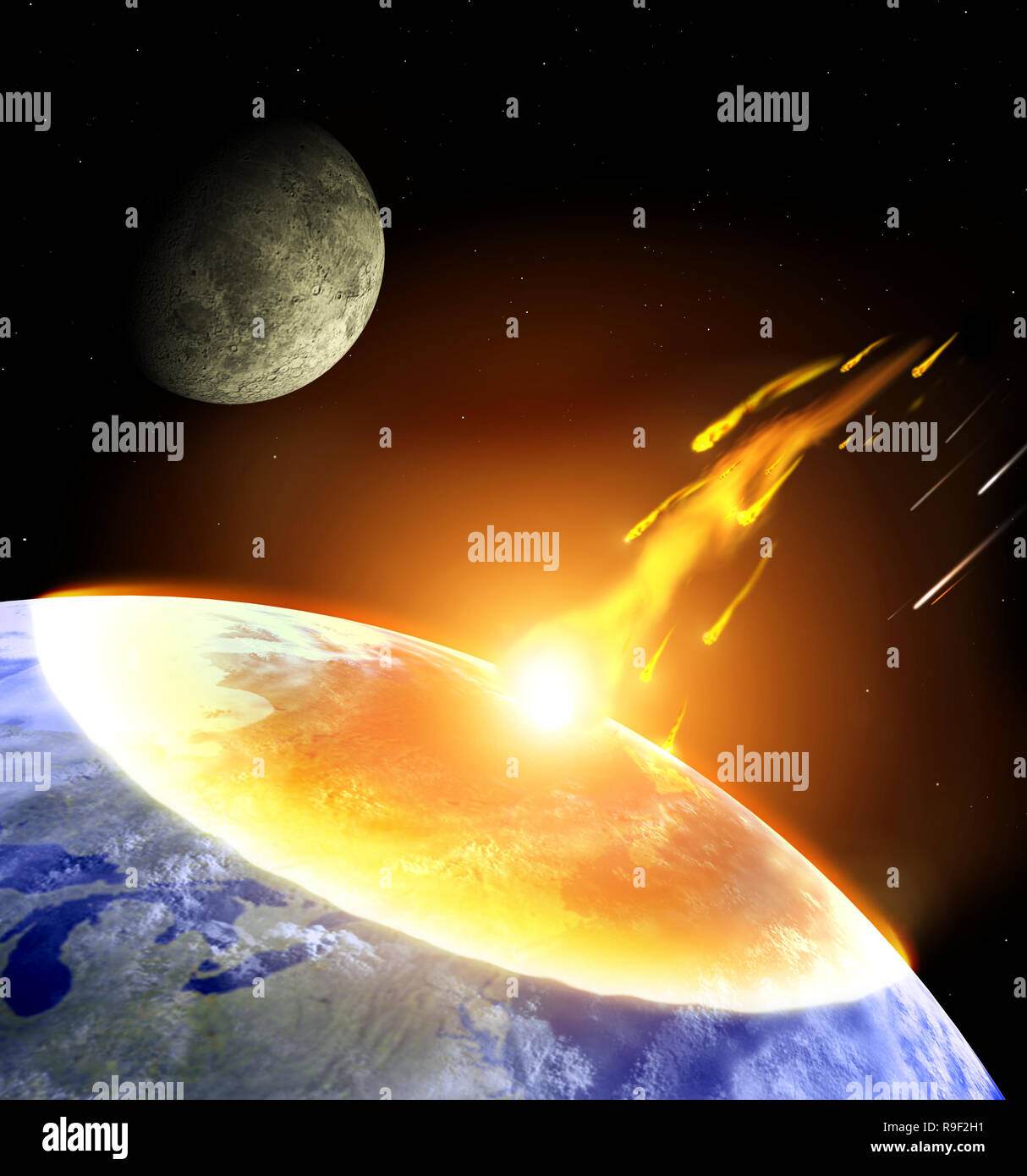 Global accident - collision of an asteroid with the Earth Stock Photo