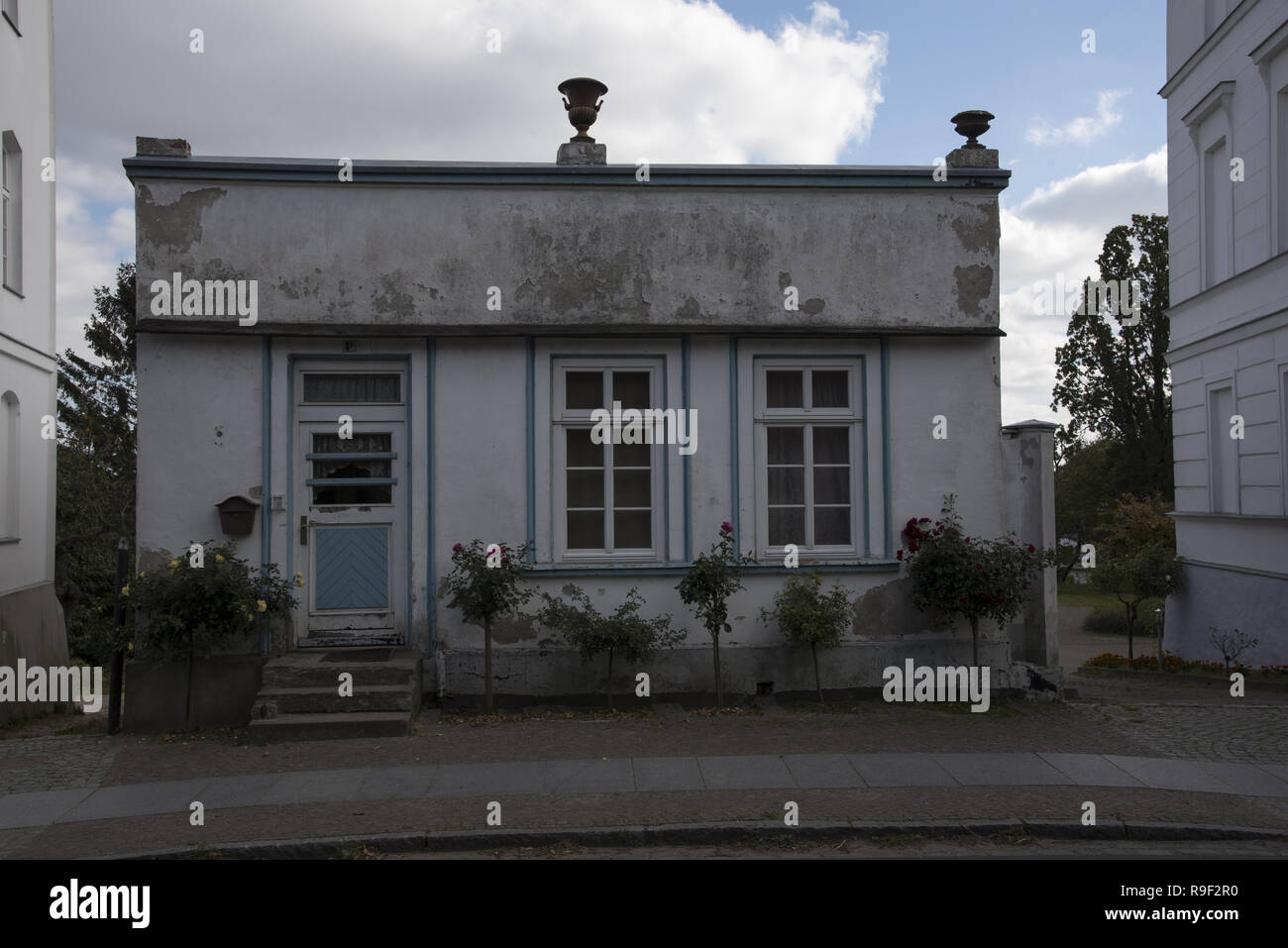 Built from 1810 the town Putbus on Rügen island in northeastern Germany is an impressive example of classicistic style buildings here at the circus. Stock Photo