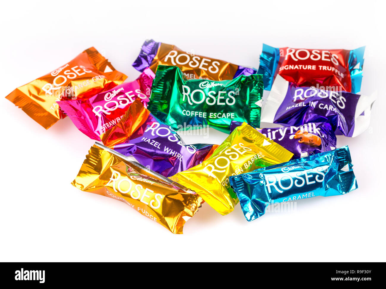 cadbury's Roses chocolates on a white background Stock Photo