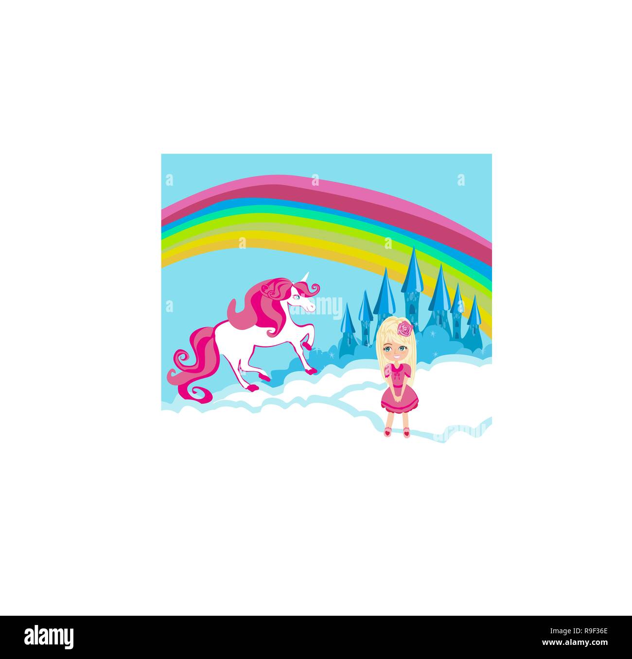 Card with a cute unicorn and sweet girl Stock Vector Image & Art - Alamy