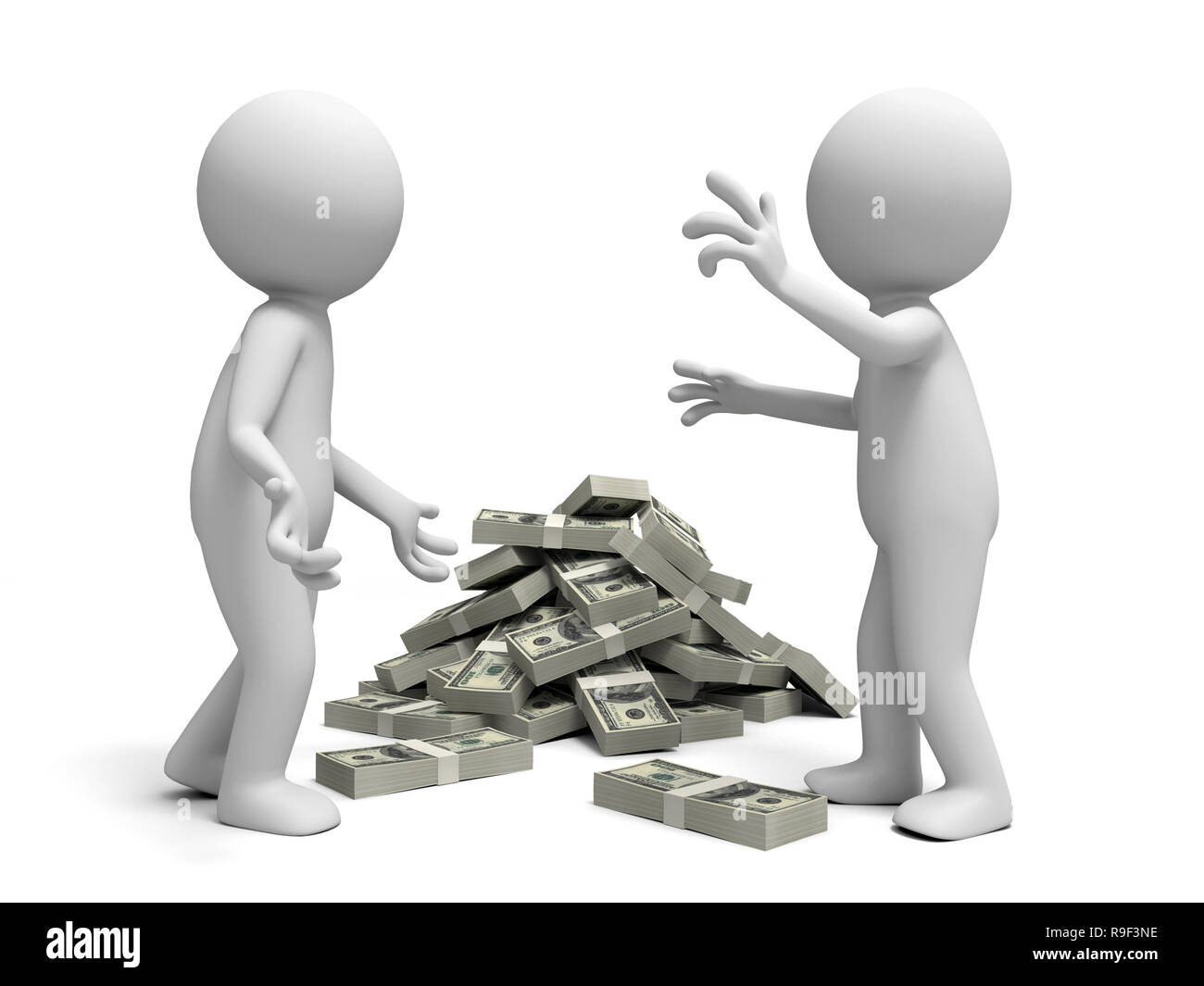 Dollar,discuss,two people discussing nearby a bundle of a bundle of dollars Stock Photo