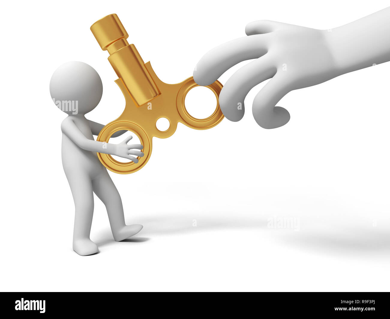 a big hand robbing the clockwork from a man Stock Photo