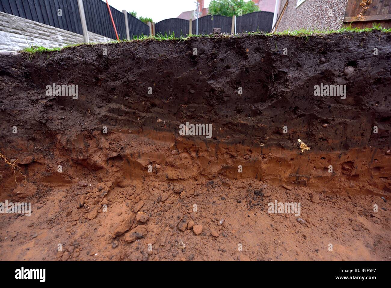 A layer of garden soil and clay in a  UK garden Stock Photo