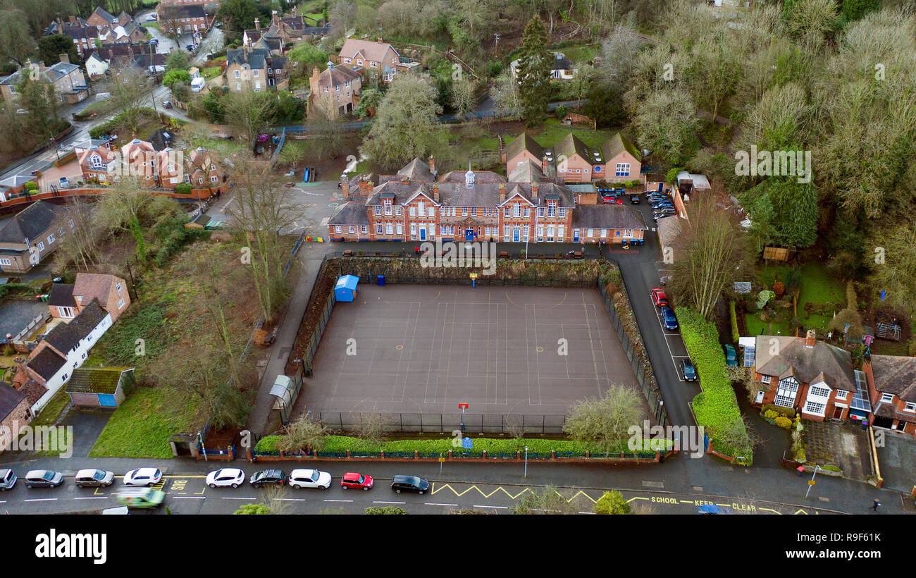 Aerial view of Coalbrookdale CofE School Britain Uk Stock Photo