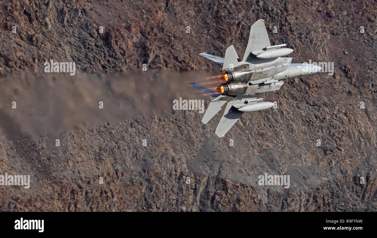 Jet F-15 Eagle training at Star Wars Canyon Jedi Transition in the California desert Stock Photo