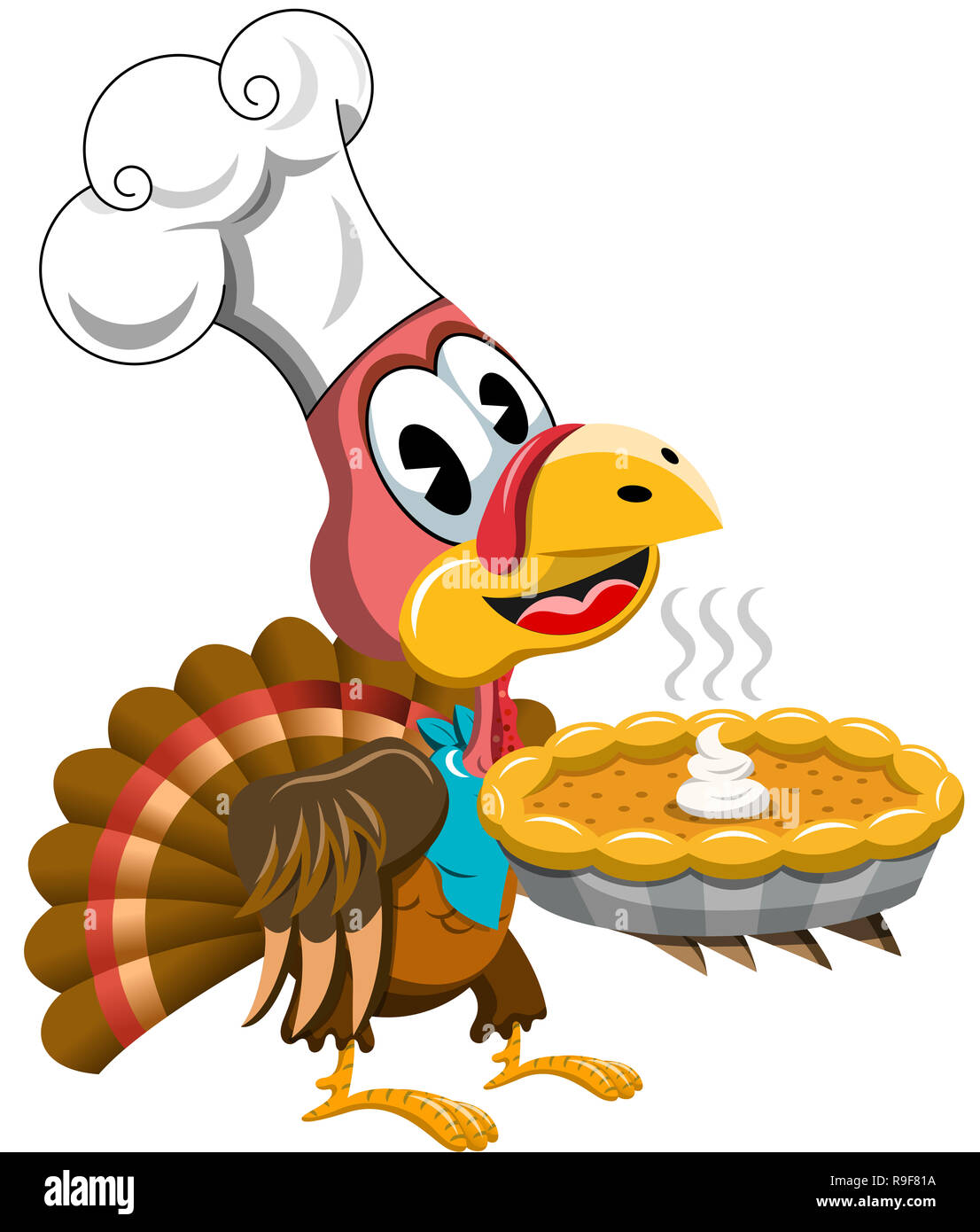 Happy Thanksgiving Turkey with Chef hat Holding Pumpkin Pie Isolated ...