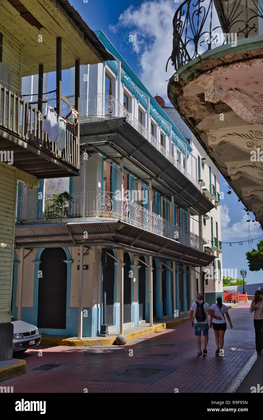 Panama City, Cacso Viejo, Street scenes, colonial style buildings Stock Photo