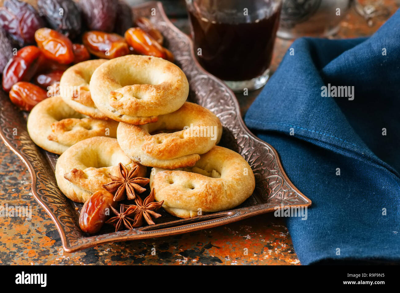 Traditional arabic date ring cookies kaak bi ajwa, popular cookies