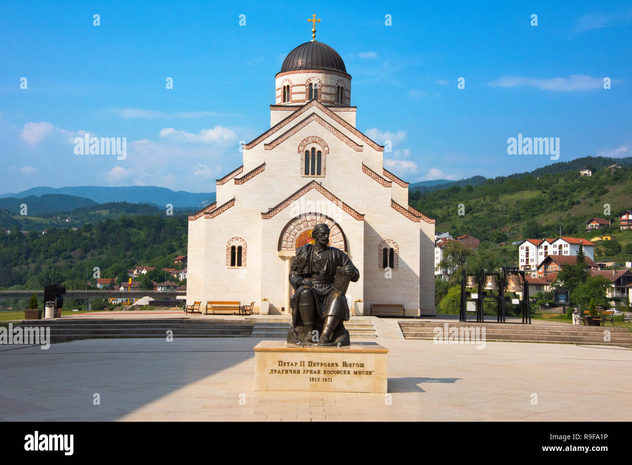 Church of Saint Lazar, Andricgrad (also known as Andric's town or Stone town) dedicated to the famous writer, Ivo Andric, Visegrad, Bosnia and Herzego Stock Photo