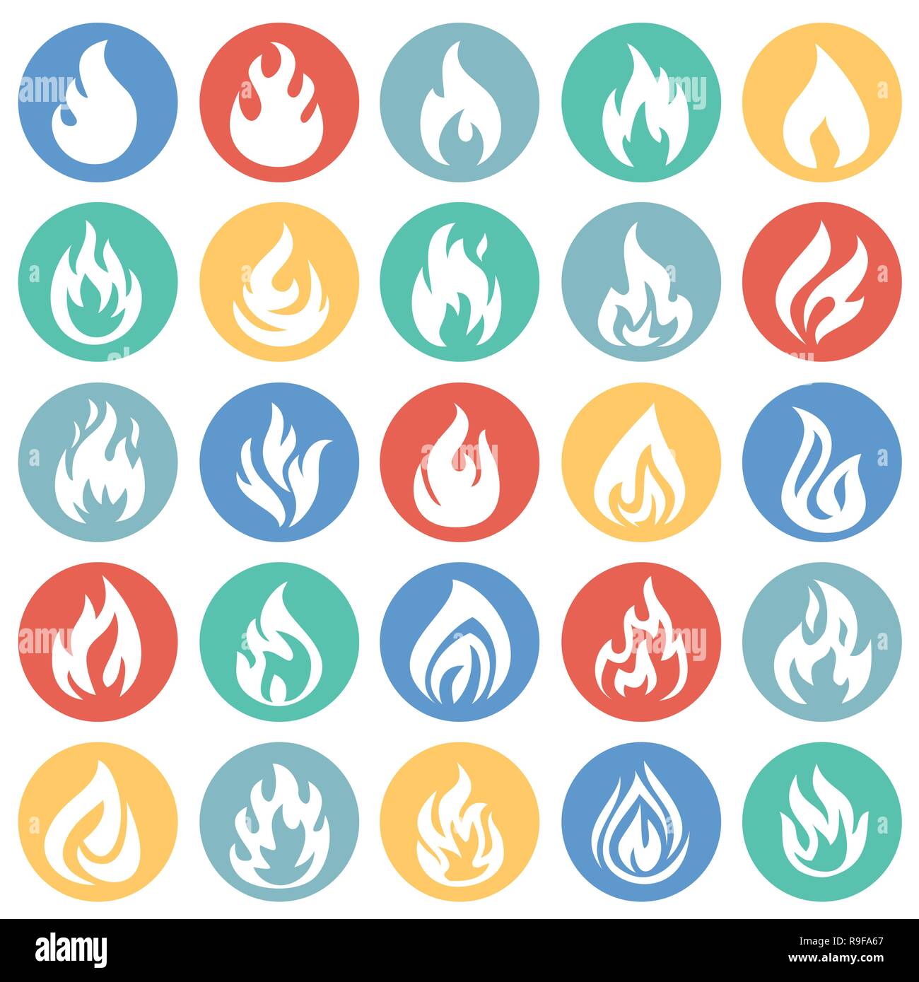 Flame icon set on color circles background for graphic and web design ...