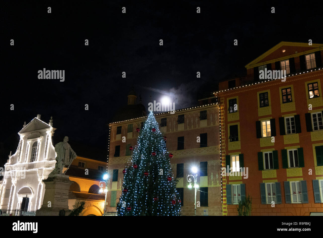Chiavari historical medieval village street lights for christmas Stock