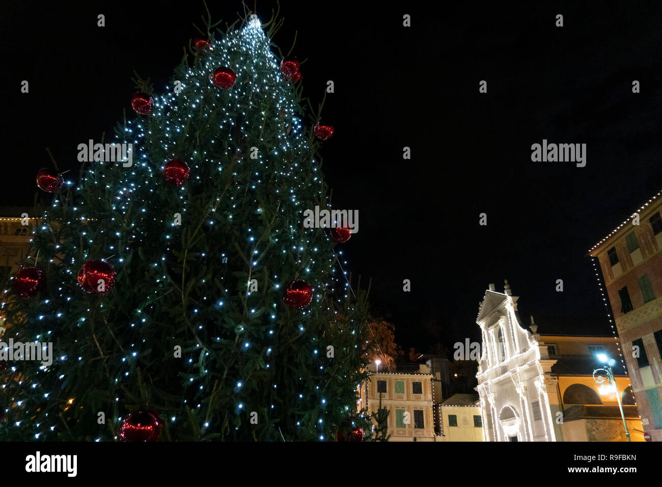 Chiavari historical medieval village street lights for christmas Stock