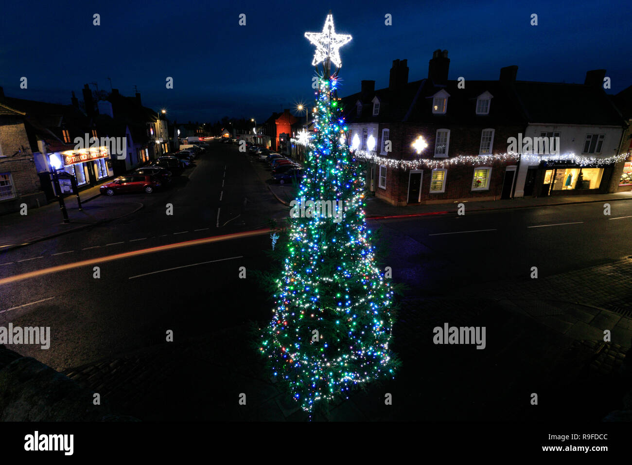 Christmas lights and tree, Trinity Bridge, a 14th Century threeway