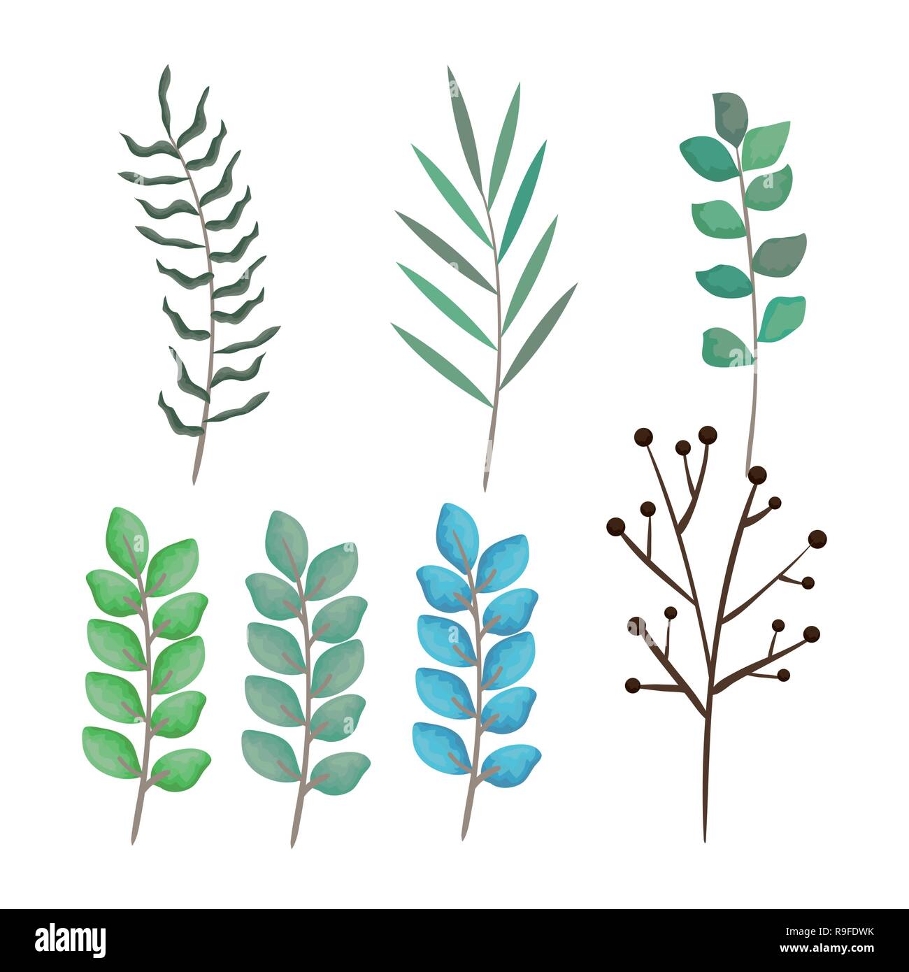 branch with leafs set styles icons Stock Vector Image & Art - Alamy