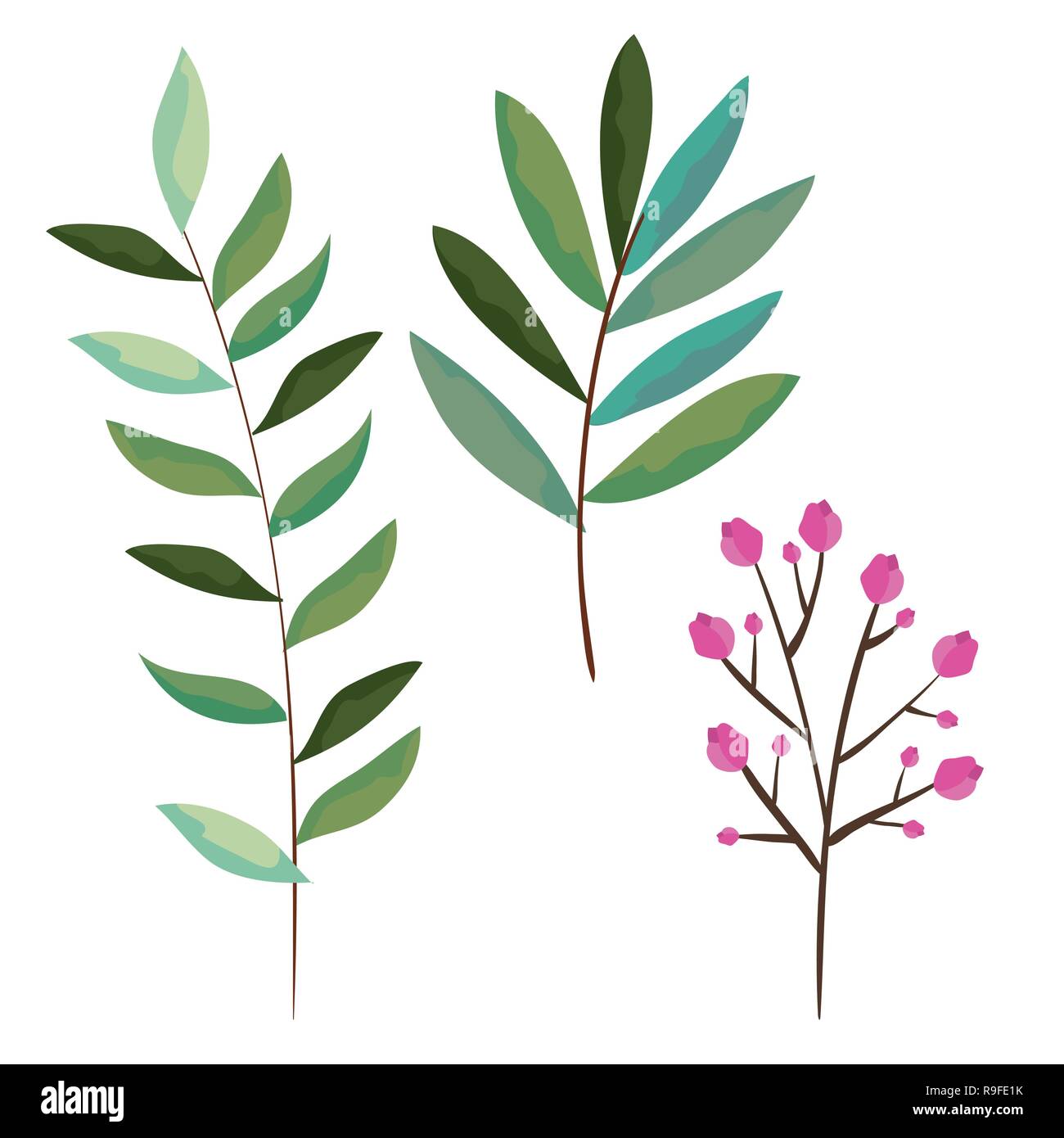 branch with leafs set styles icons Stock Vector Image & Art - Alamy