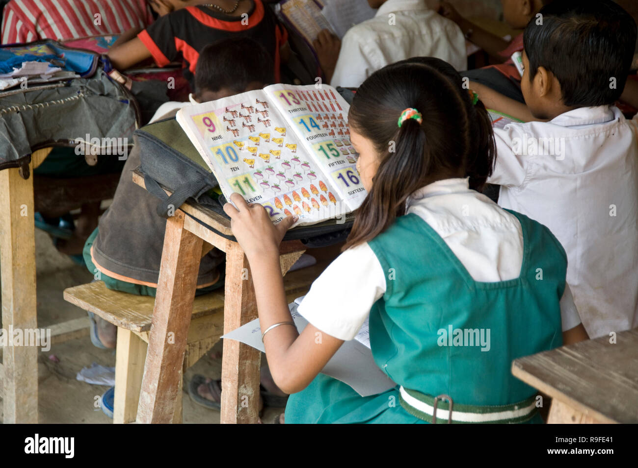 Varanasi / India 20 September 2011 School children studying in