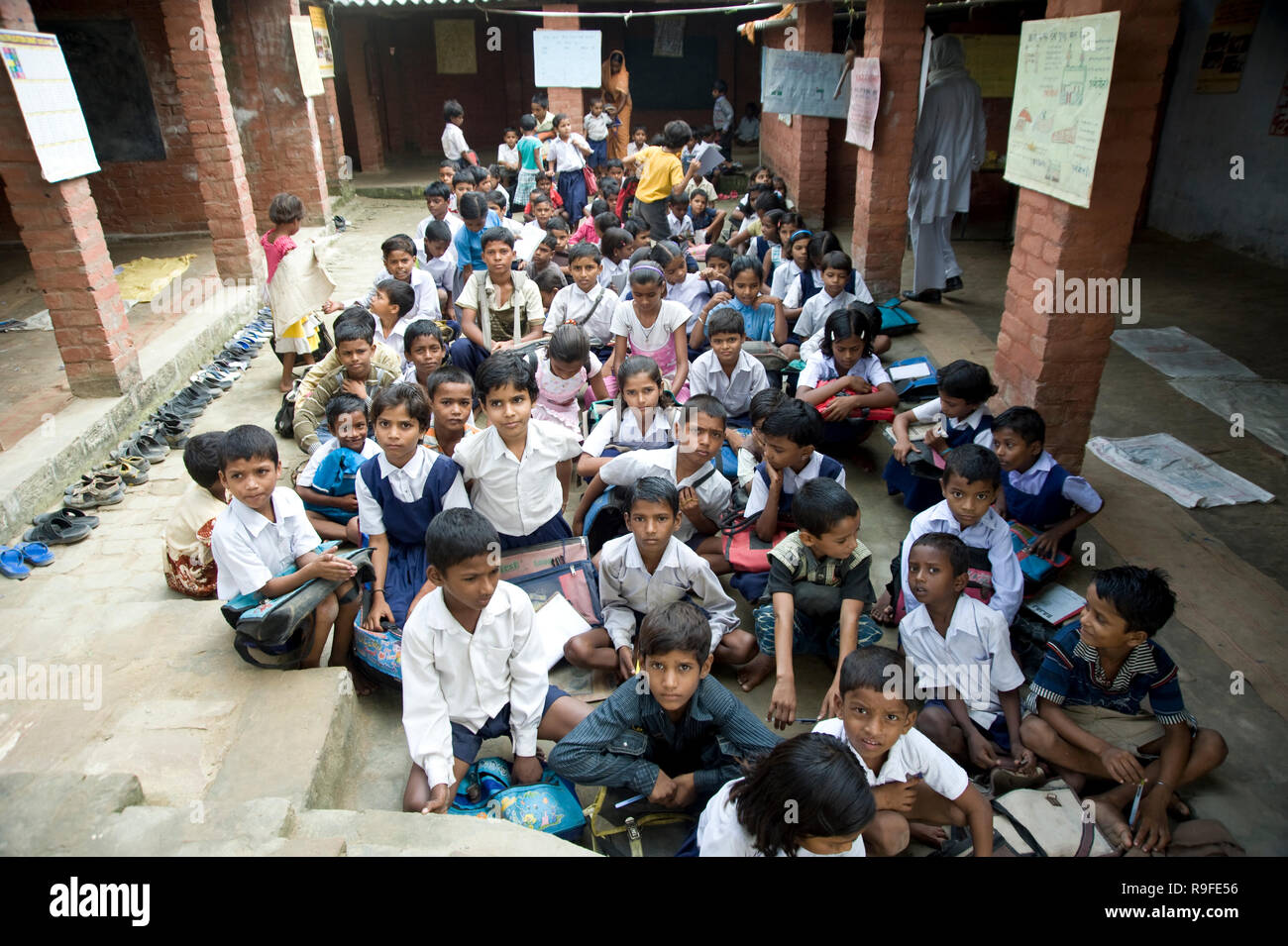 Varanasi / India 20 September 2011 School children studying in
