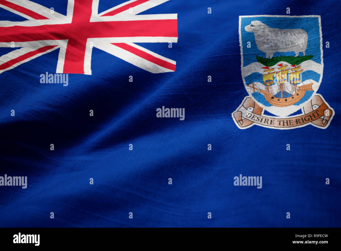 Closeup Of Ruffled Falkland Islands Flag Falkland Islands Flag Blowing Closeup Of Ruffled Falkland Islands Flag Falkland Islands Flag Blowing