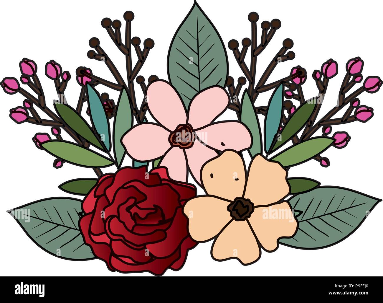 beautiful flowers and leafs decoration Stock Vector Image & Art - Alamy