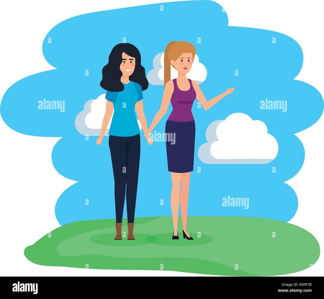couple girls in the park Stock Vector Image & Art - Alamy