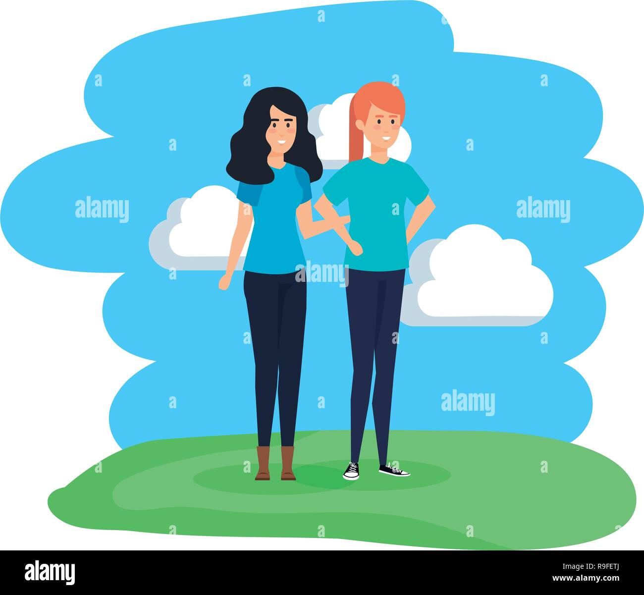 couple girls in the park Stock Vector Image & Art - Alamy