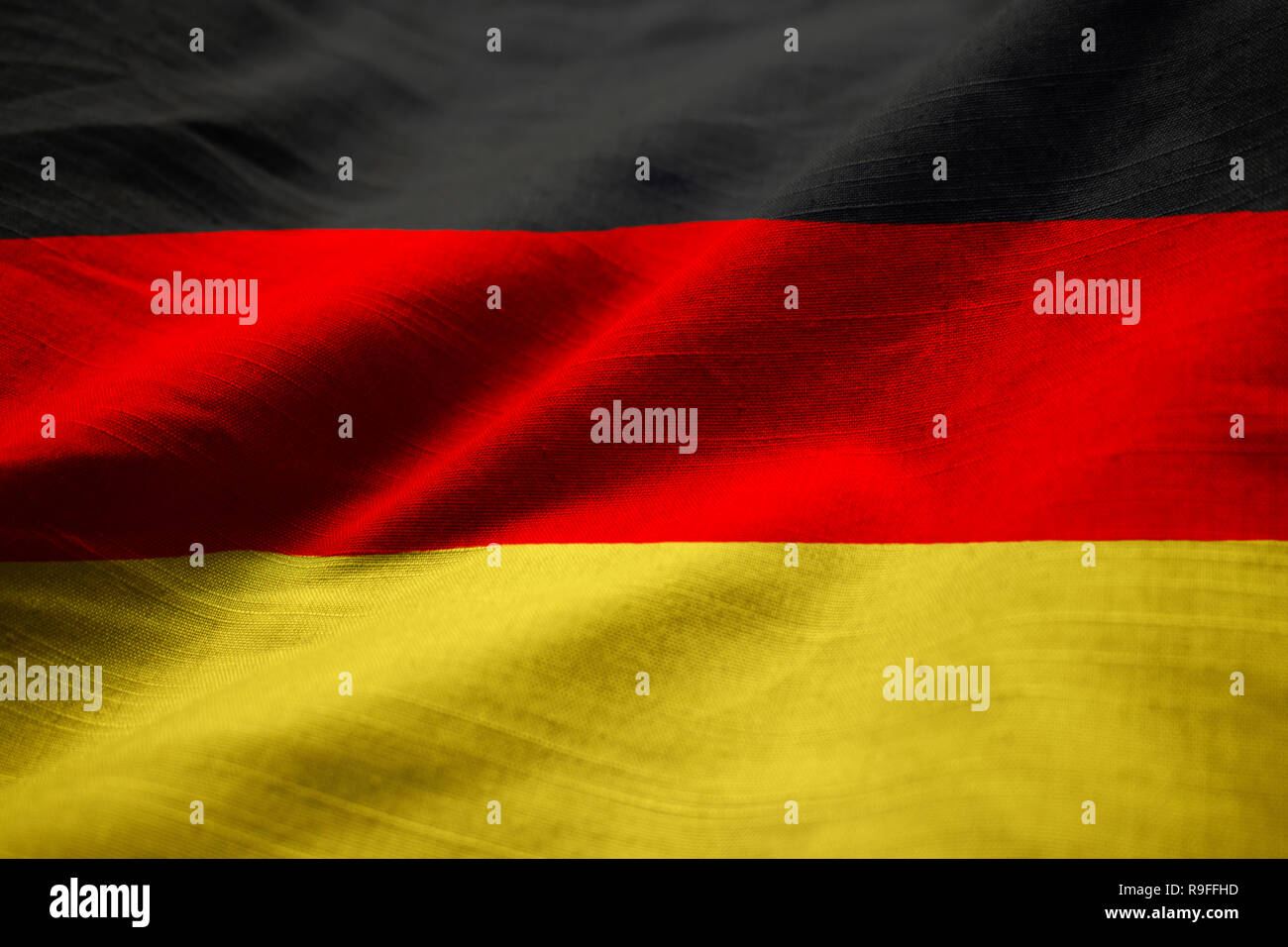 Closeup of Ruffled Germany Flag, Germany Flag Blowing in Wind Stock Photo