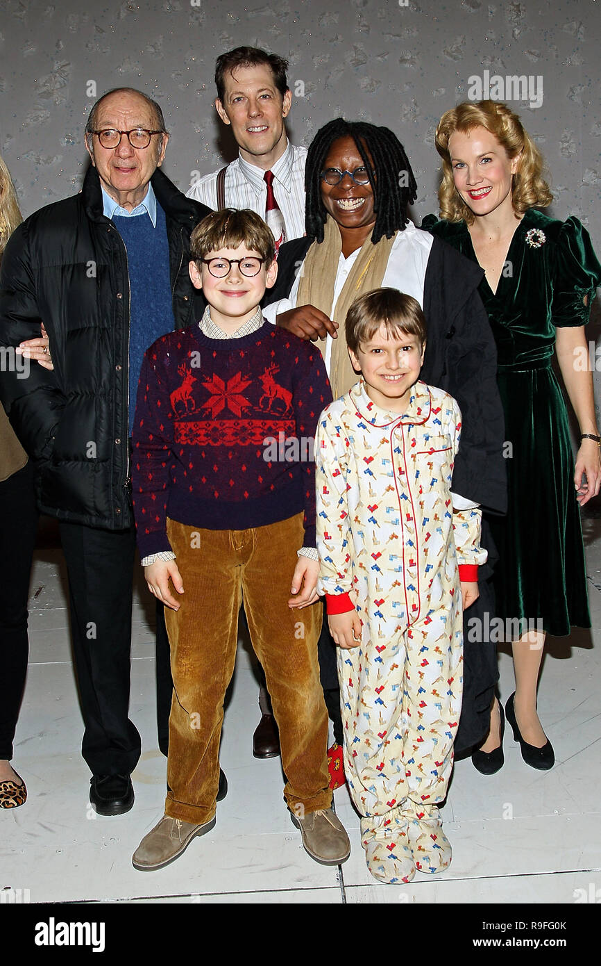 NEW YORK, NY - DECEMBER 04:  Neil Simon, Johnny Rabe, John Bolton, Whoopi Goldberg, Zac Ballard and Erin Dill back stage at 'A Christmas Story, The Musical' on December 4, 2012 in New York City.  (Photo by Steve Mack/S.D. Mack Pictures) Stock Photo