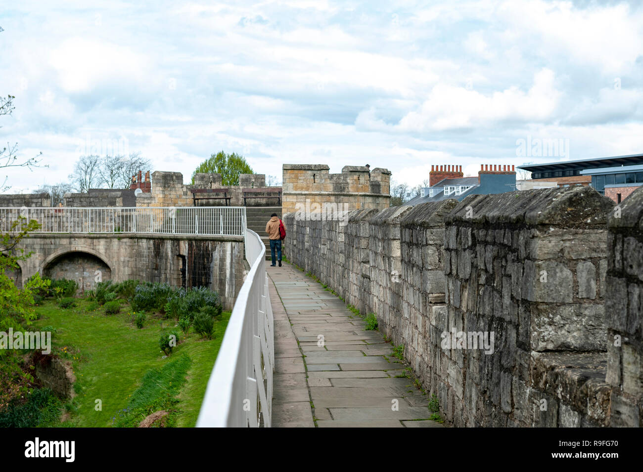 Elevated walkway on York City Walls, (Bar Walls or Roman walls