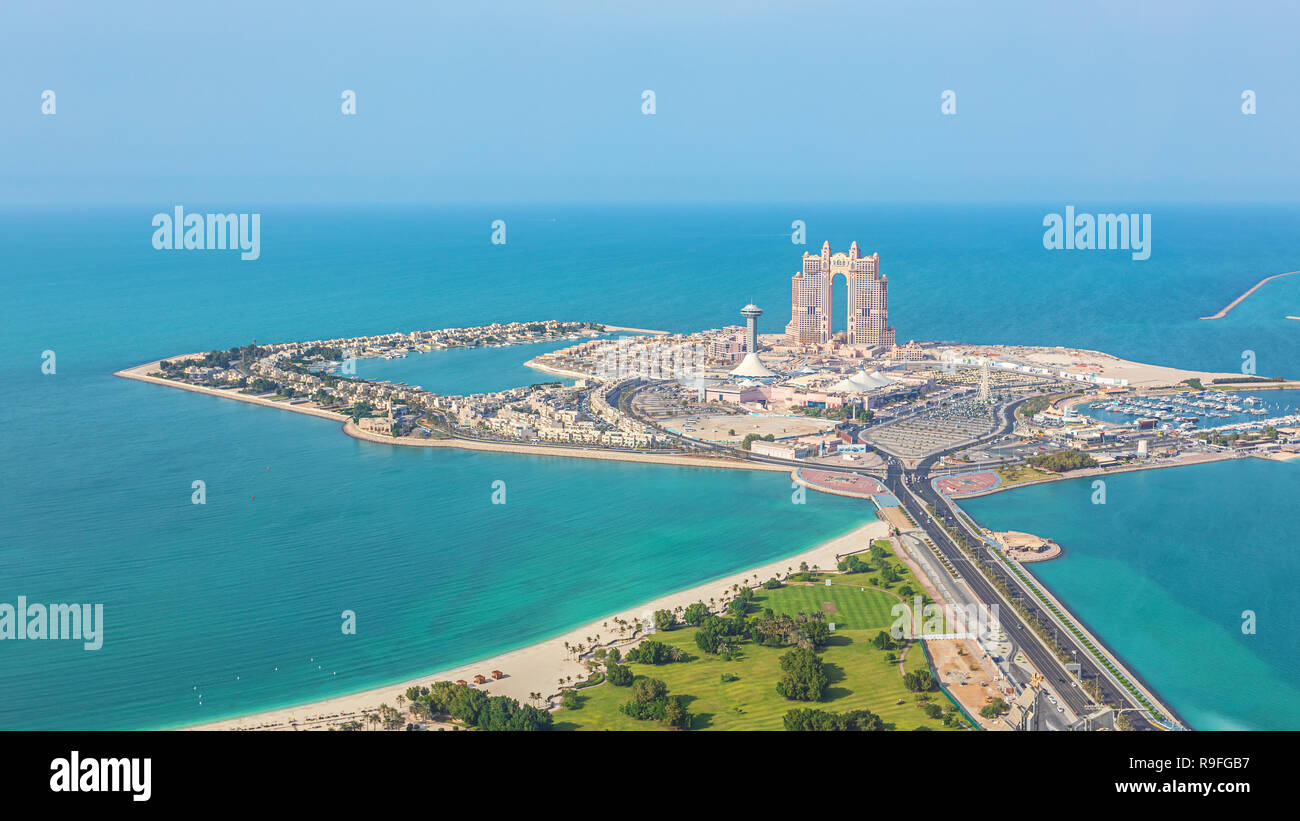 Aerial view of Marina Mall and Marina island in Abu Dhabi, UAE - panoramic view of shopping district Stock Photo