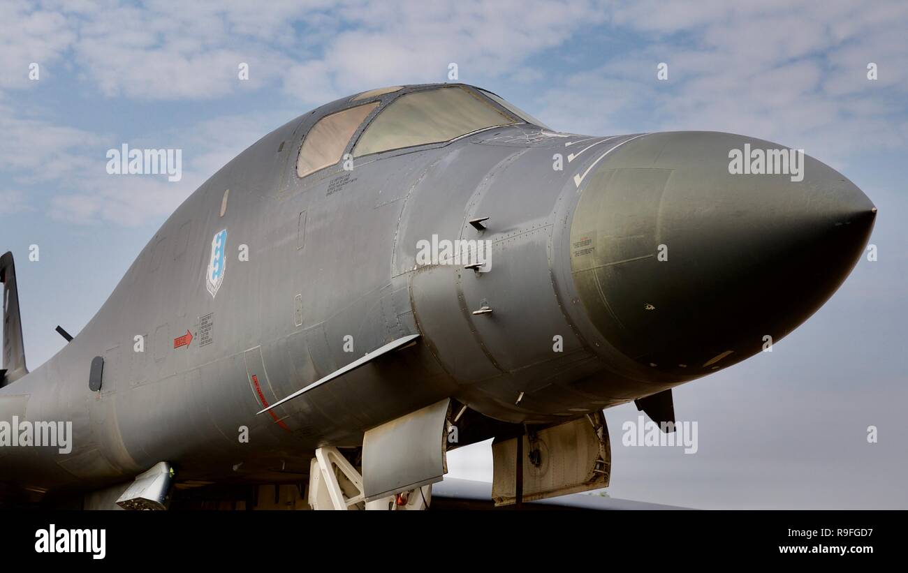 United States Air Force Rockwell B-1 Lancer supersonic bomber on static display at the 2018 Royal International Air Tattoo Stock Photo