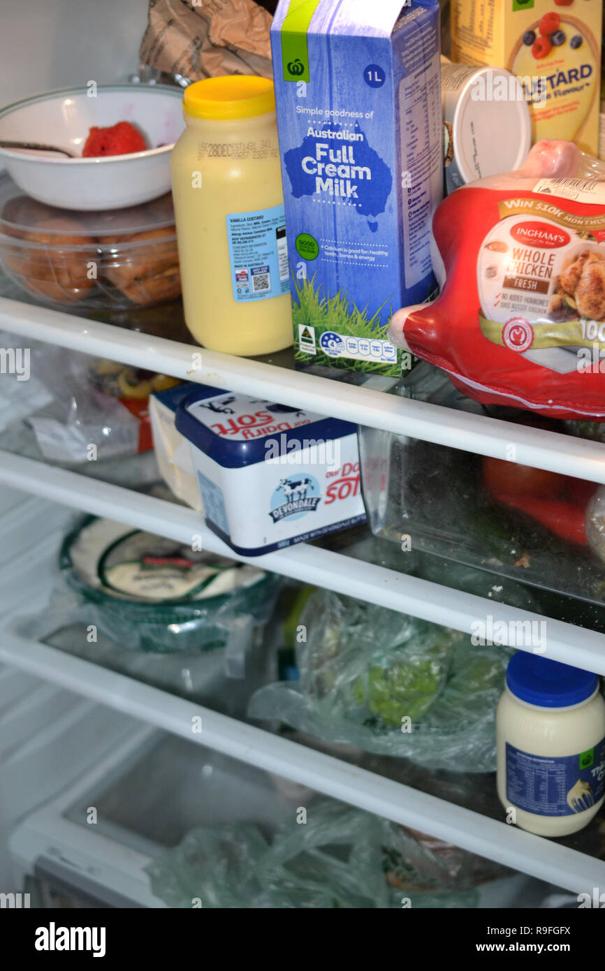 inside an untidy fridge Stock Photo