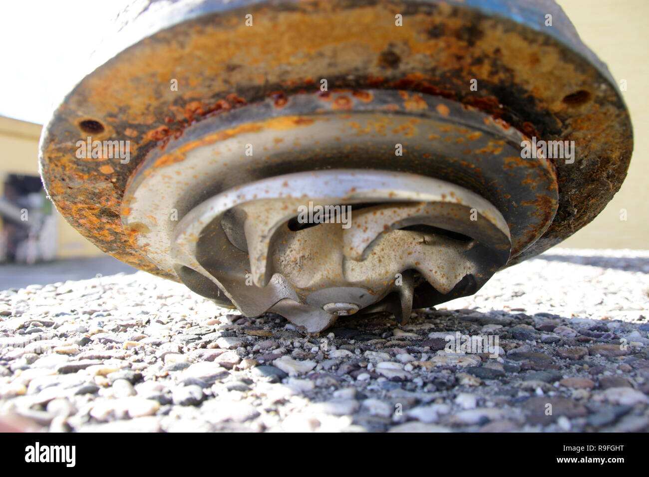 Impeller of a water pump. That impeller is heavily worn by sand Stock ...