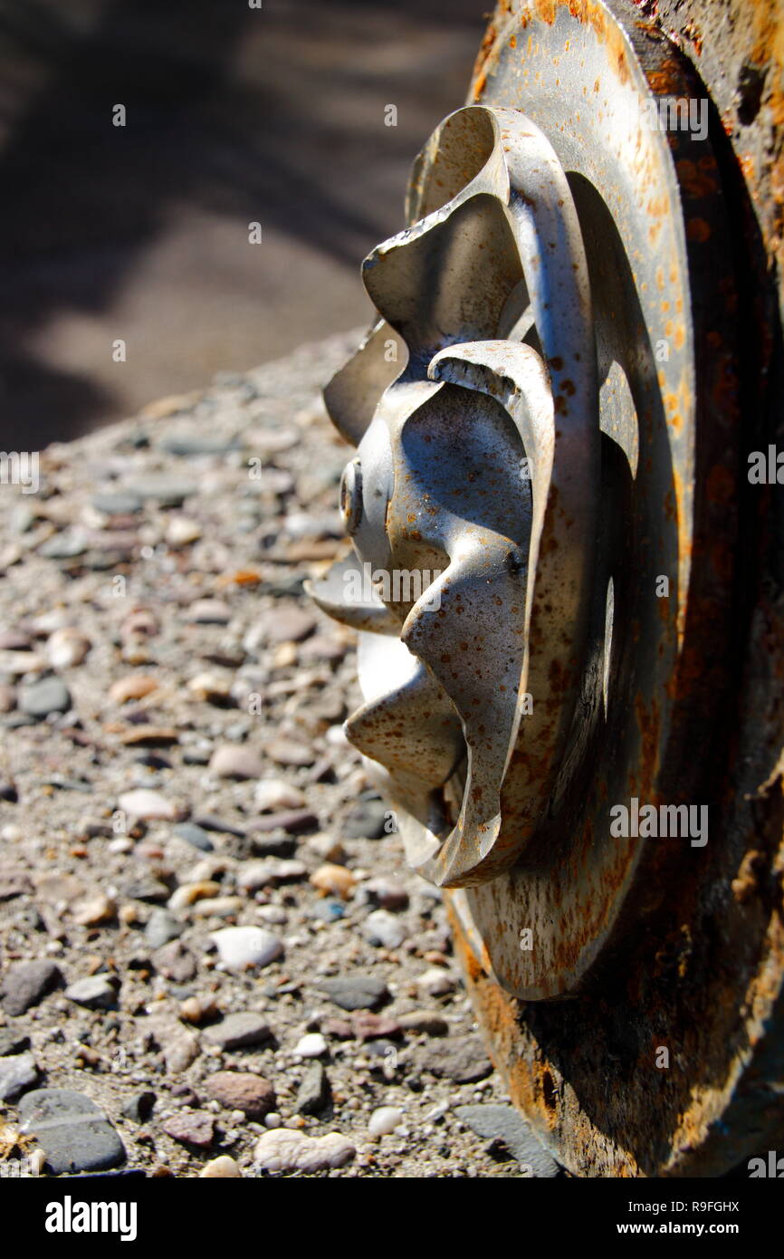 Impeller of a water pump. That impeller is heavily worn by sand Stock ...