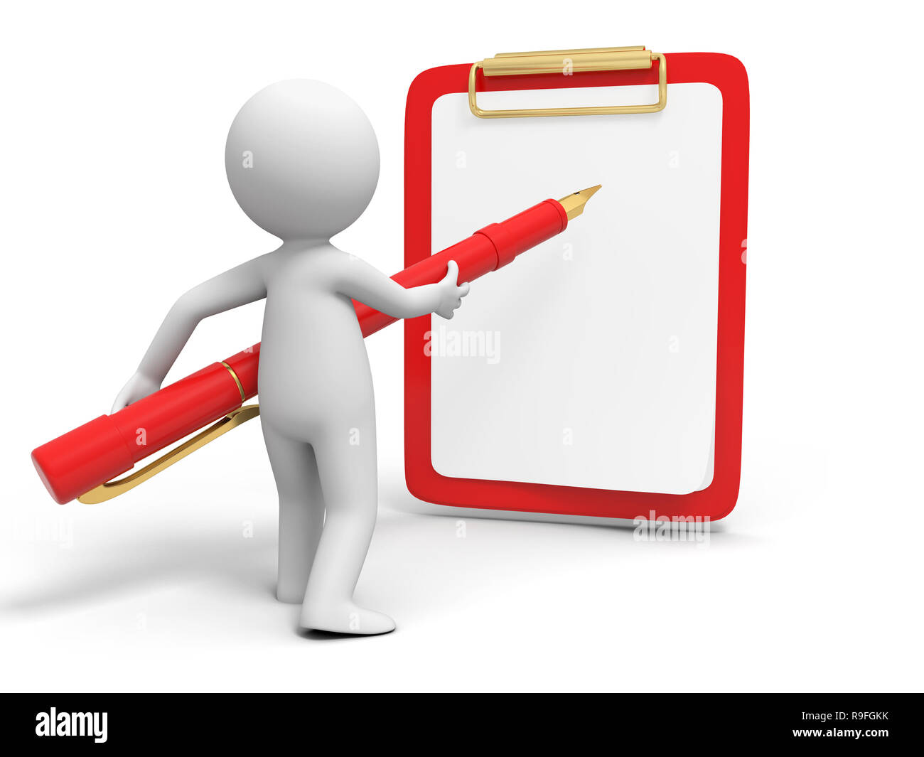 Write,Pen,A person  writing, standing on a board Stock Photo