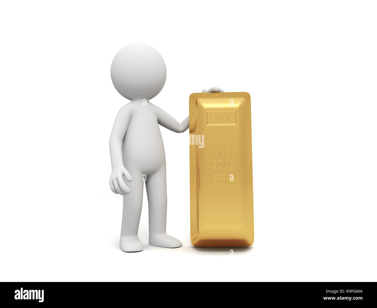 Gold,money,A people standing with a gold brick Stock Photo