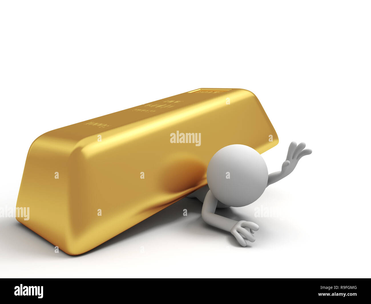 Gold,money,A people pinned down by a big gold brick Stock Photo