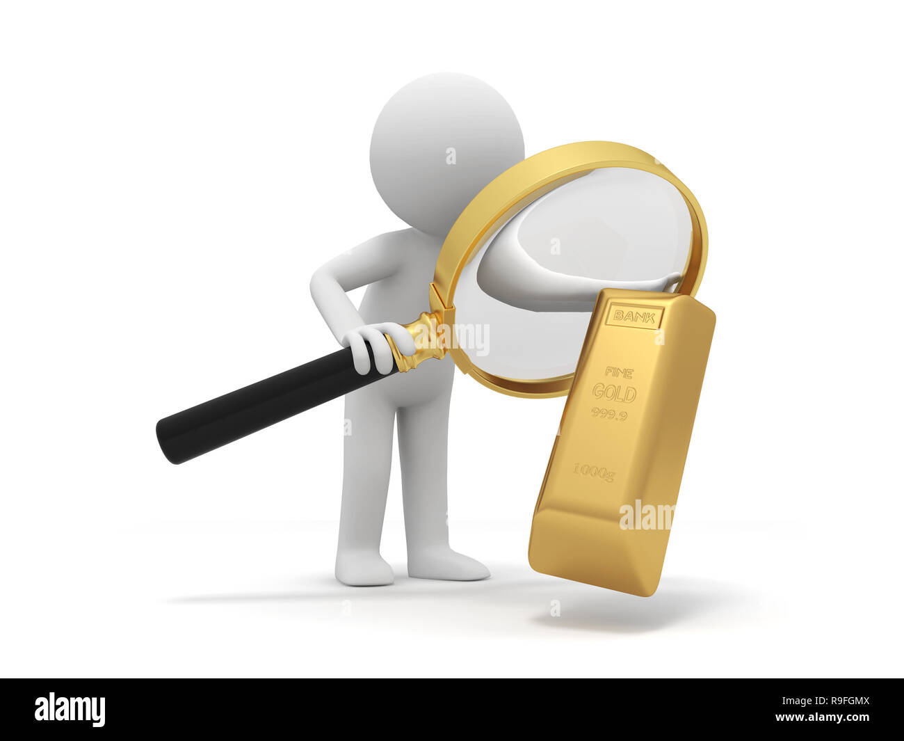 Gold,money,A person is watching the gold with a  magnifying glass Stock Photo