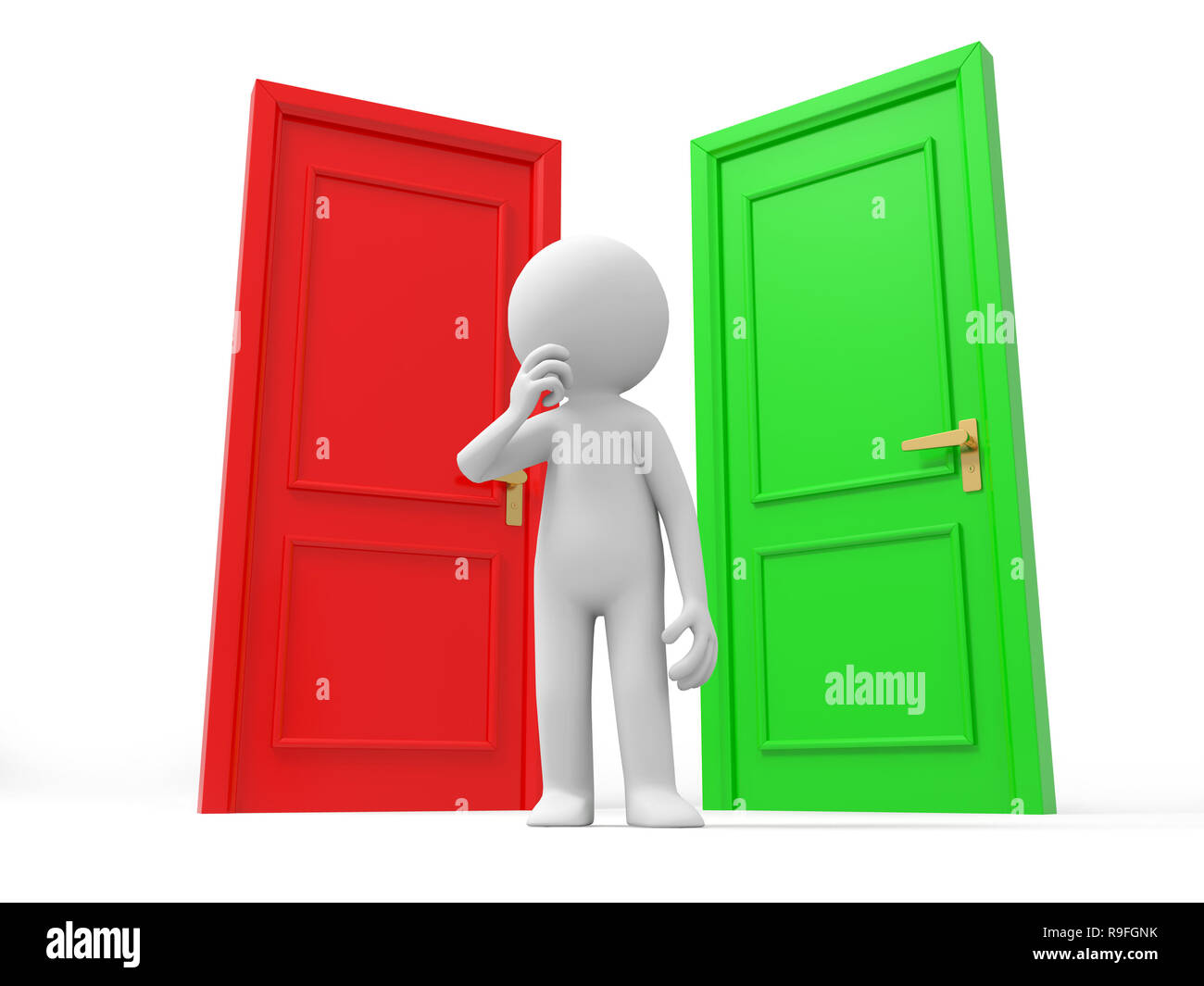 Door,Choose, A Human stands between two doors Stock Photo