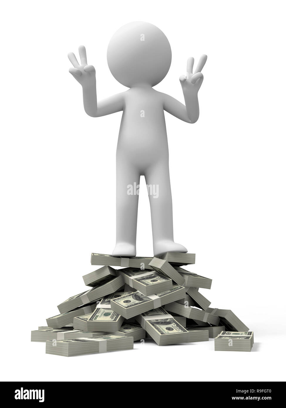 Dollar,a person standing on bundles of dollars Stock Photo