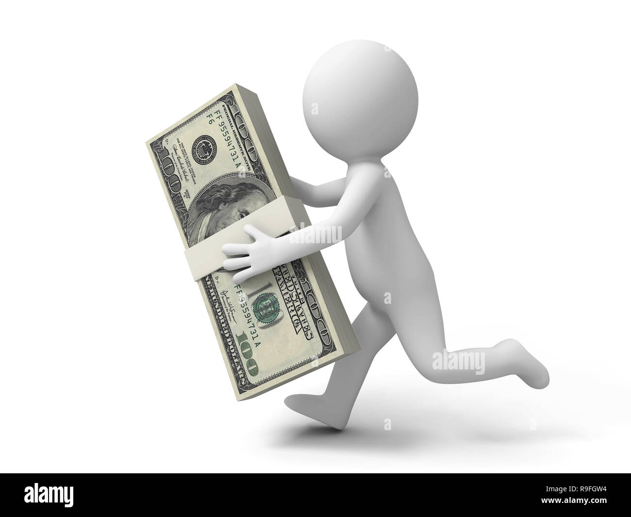 Dollar,a person carrying a bundle of dollars Stock Photo